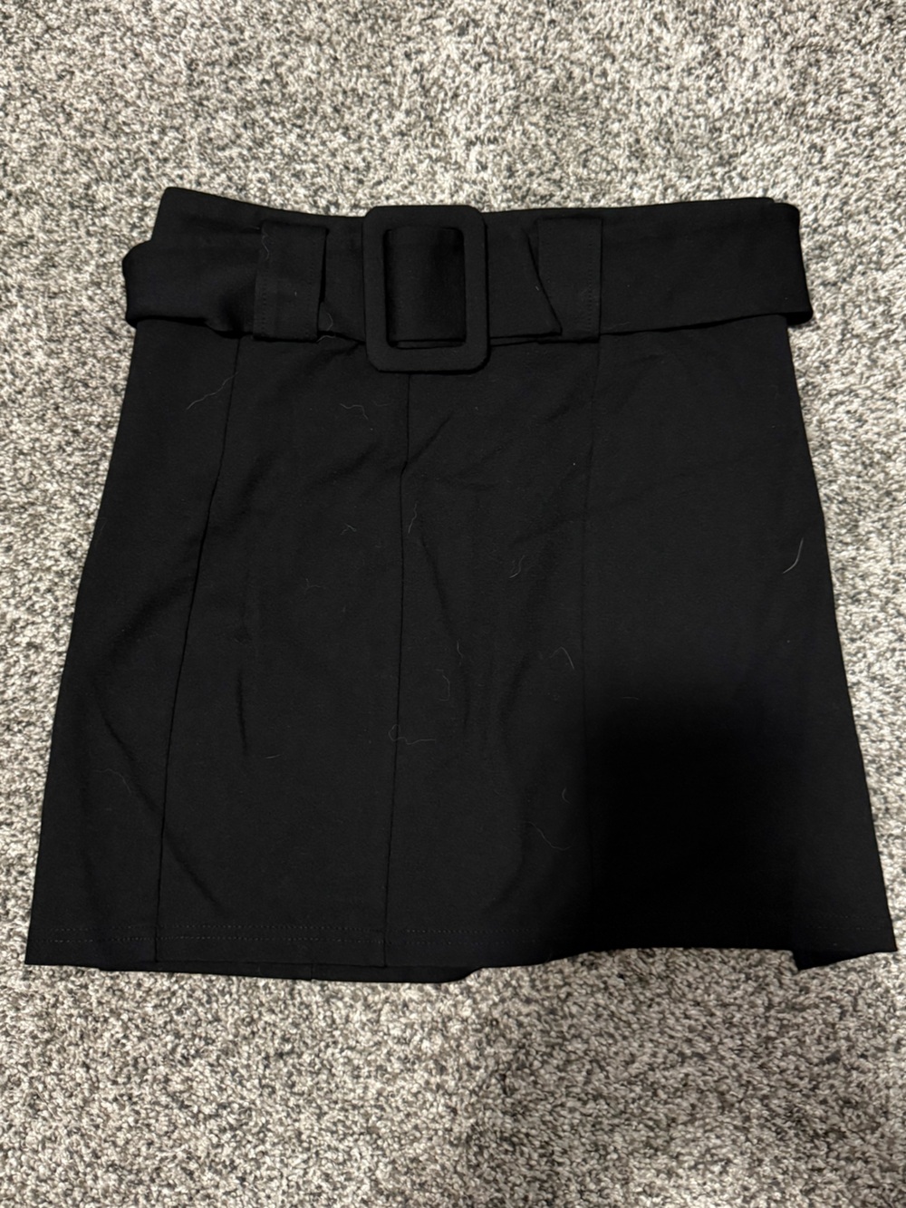 Black High-Waist Mini Skirt with Covered Buckle